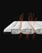 Cutaway of the mattress with arrows illustrating airflow and breathability