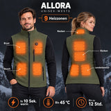 Beheizbare Unisex-Weste PyreFit Allora: 9 Heizzonen an Nacken, Brust, Bauch, Rücken und Lendenbereich