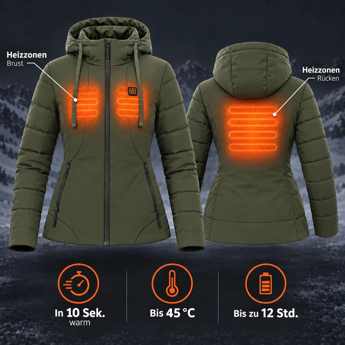 PyreFit Alpina in Olive – Heizbereiche
