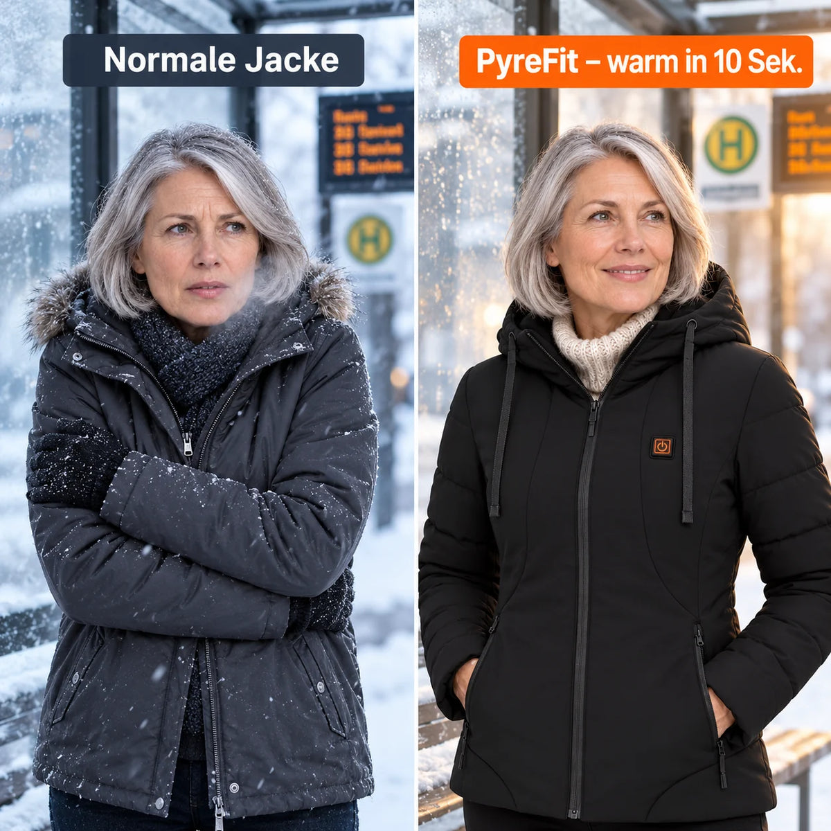 Vergleich: normale Winterjacke und Alpina mit Heizung