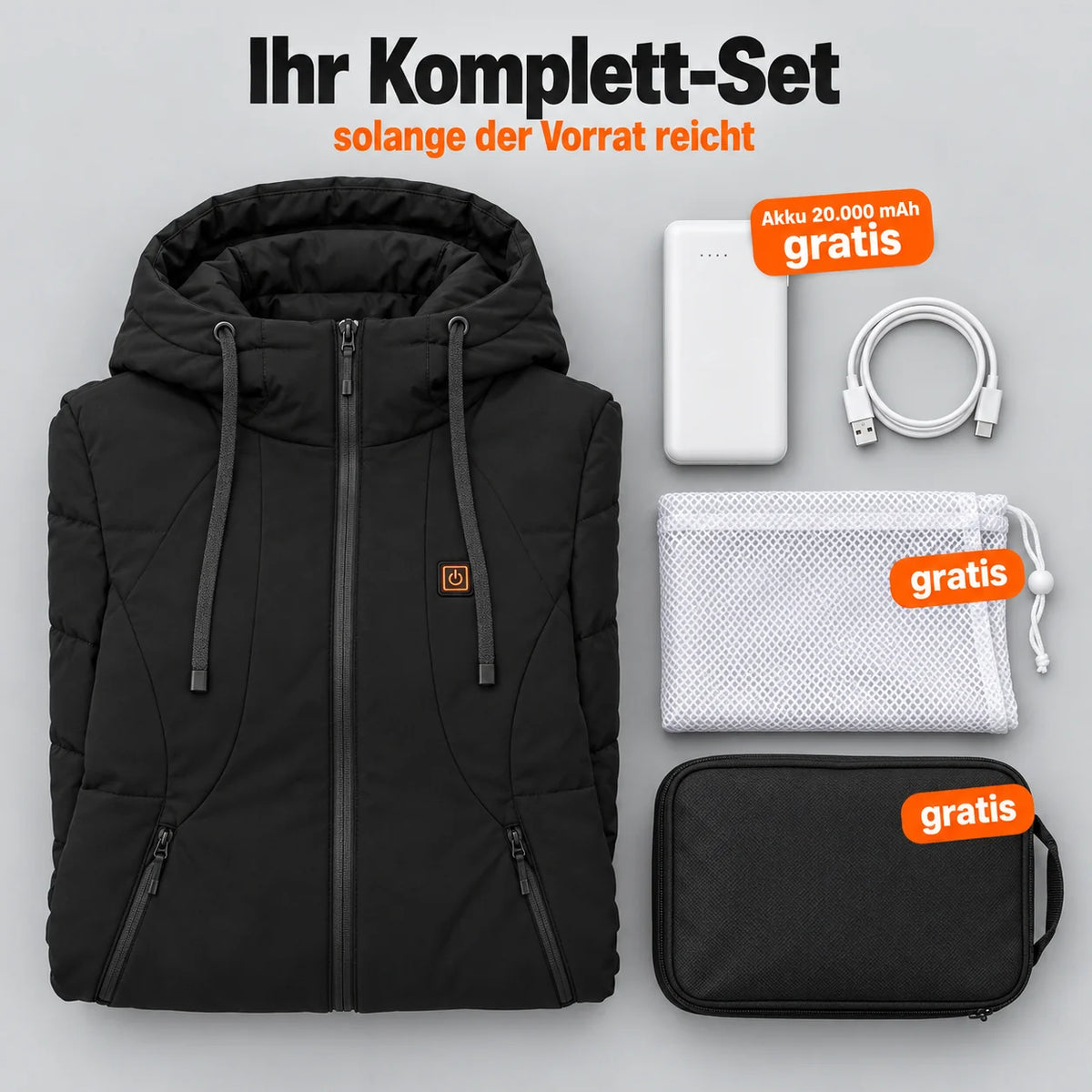 Komplett-Set: Alpina, 20.000-mAh-Akku, Ladekabel, Wäschenetz und Tasche