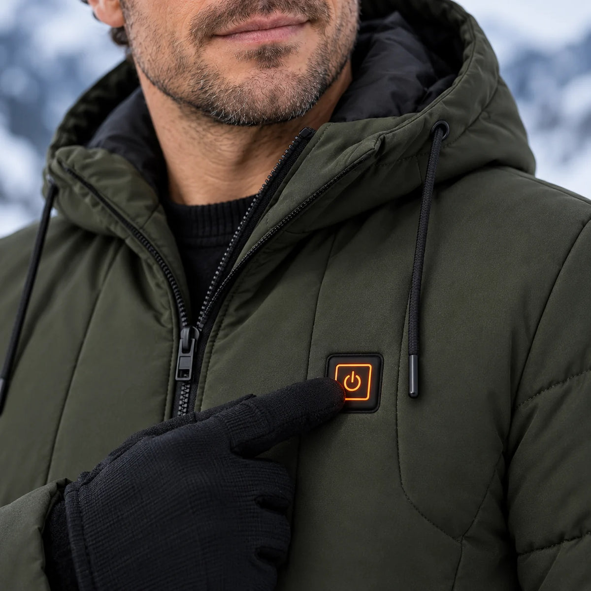 Beheizbare Herrenjacke PyreFit Apexia, Bedienknopf im Detail