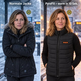 Vergleich: normale Winterjacke und Aurina mit Heizung