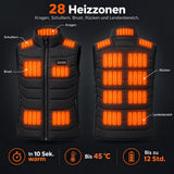 Beheizbare Unisex-Weste PyreFit Aurina: 28 Heizzonen an Kragen, Schultern, Brust, Rücken und Lendenbereich