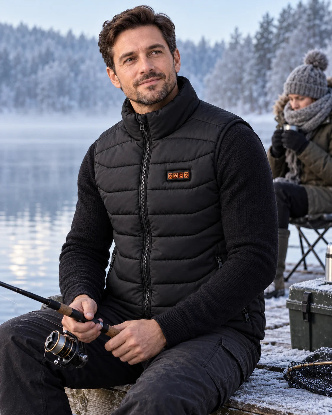 Beheizbare Unisex-Weste PyreFit Aurina im Winteralltag: Beim Angeln