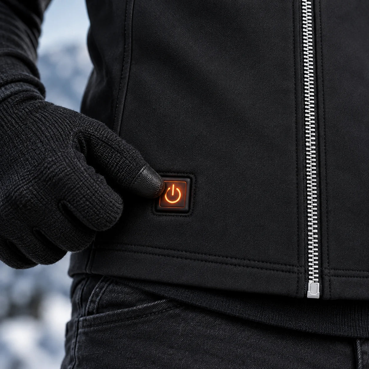 Beheizbare dünne Unisex-Weste PyreFit Duvaro, Bedienknopf im Detail
