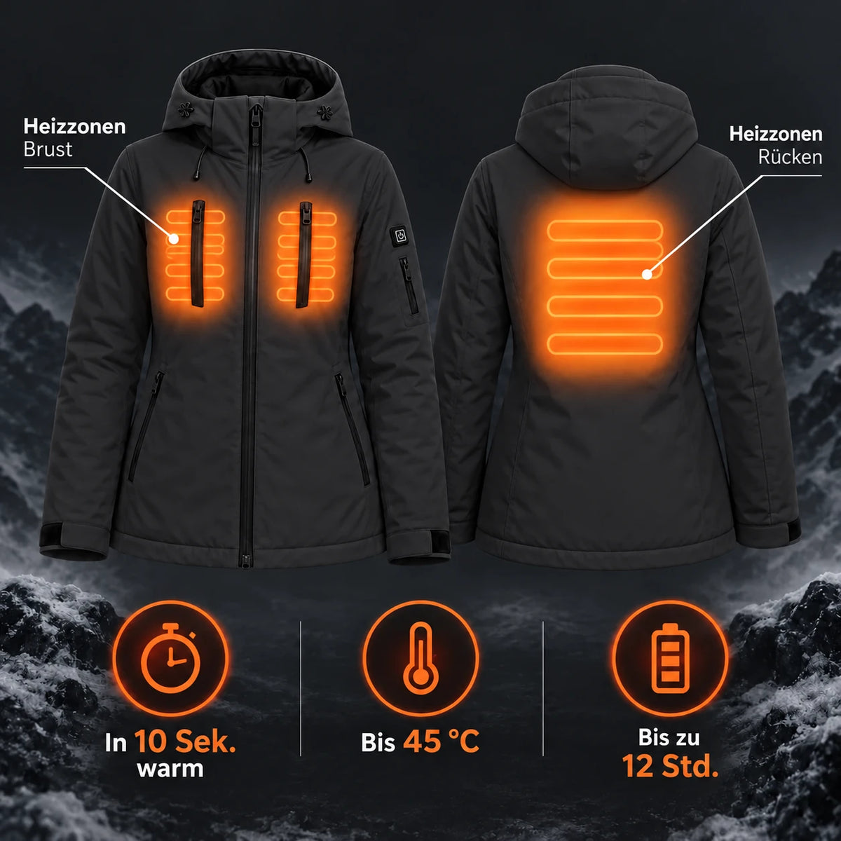 PyreFit Glacio in Schwarz – Heizbereiche