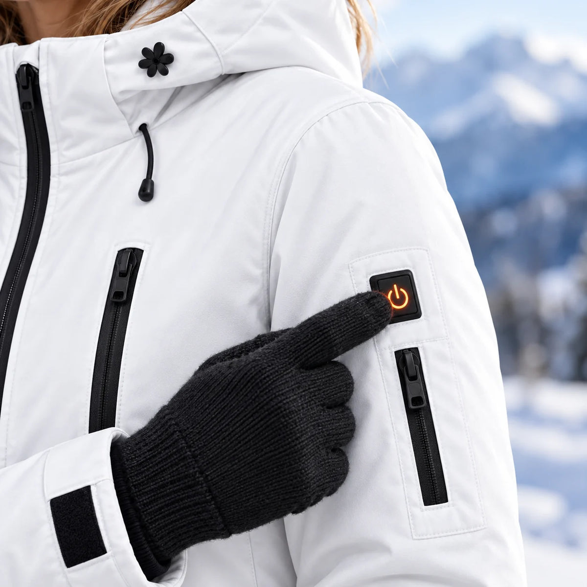 Beheizbarer Damenparka PyreFit Glacio, Bedienknopf im Detail