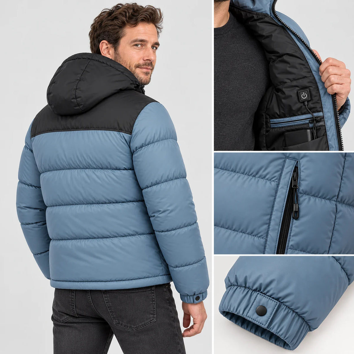 Beheizbare Unisex-Steppjacke PyreFit Gletor, Rückansicht