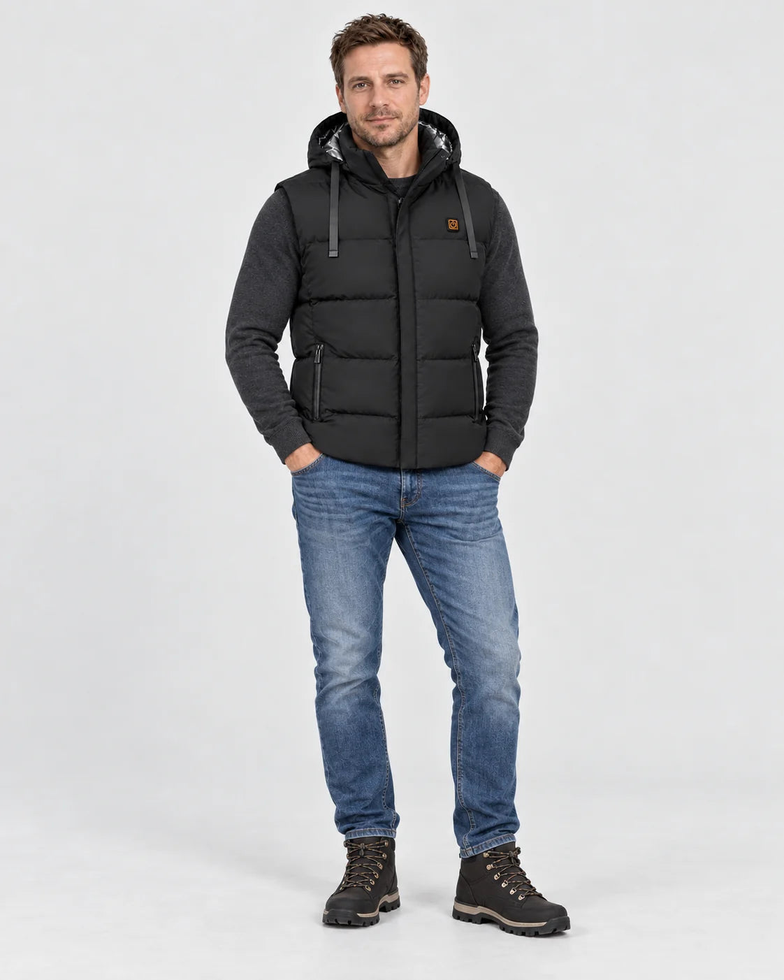 Beheizbare Unisex-Weste mit Kapuze PyreFit Horizonor, Ganzkörperansicht
