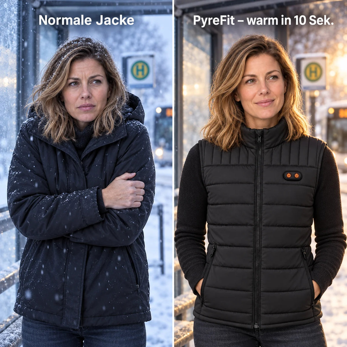 Vergleich: normale Winterjacke und Matrixor mit Heizung