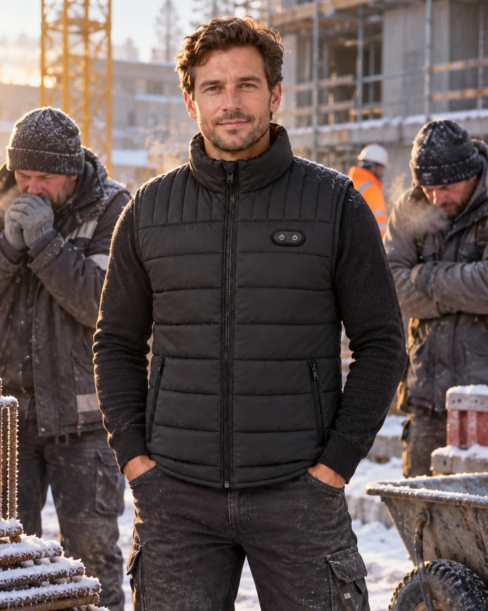Beheizbare Unisex-Weste PyreFit Matrixor im Winteralltag: Auf der Baustelle