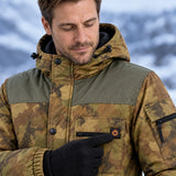 Beheizbare Herrenmantel in Camouflage PyreFit Mistro, Bedienknopf im Detail
