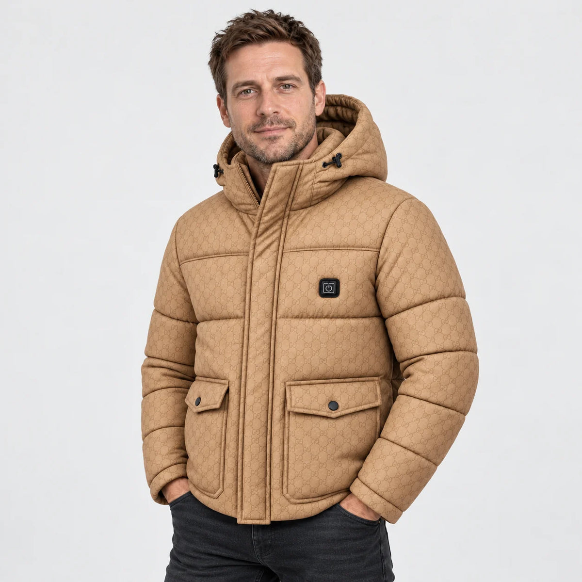 Beheizbare Herren-Steppjacke PyreFit Orielle, getragen, Frontansicht