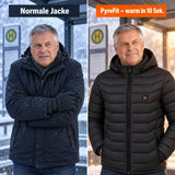 Vergleich: normale Winterjacke und Rangor mit Heizung