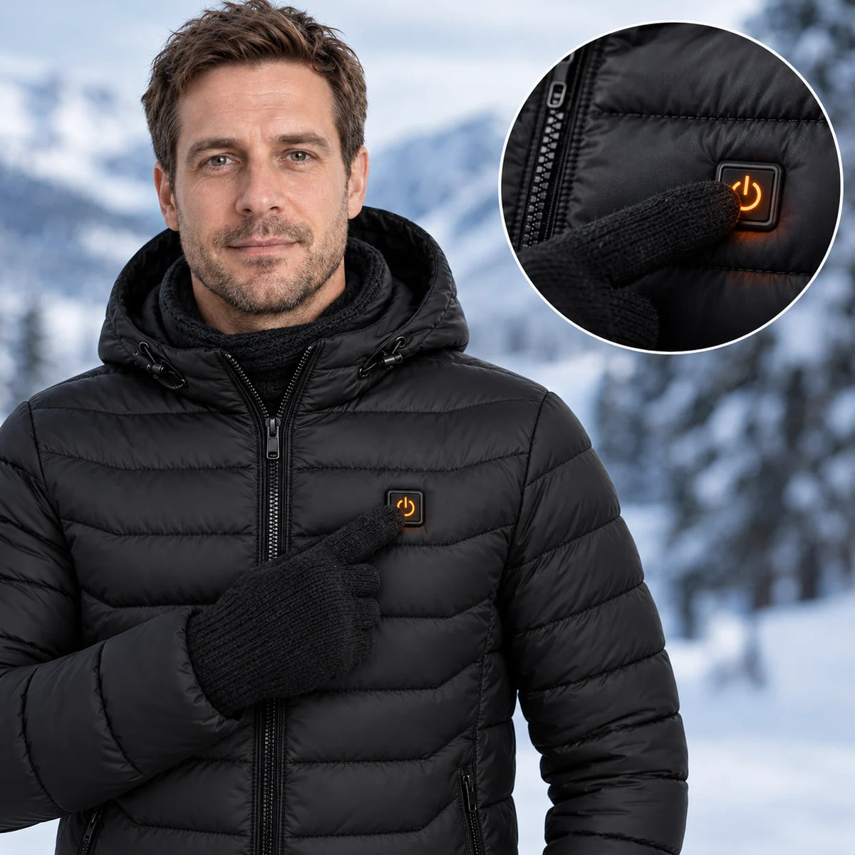 Beheizbare Herren-Steppjacke PyreFit Rangor, Bedienknopf im Detail