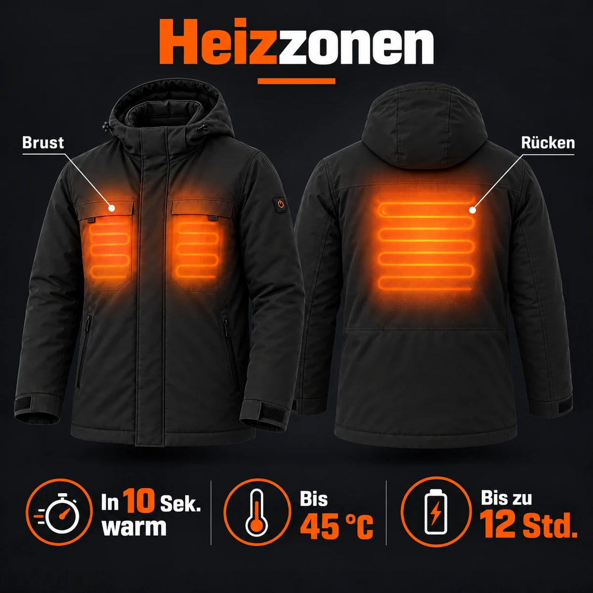 PyreFit Regaro in Schwarz – Heizbereiche