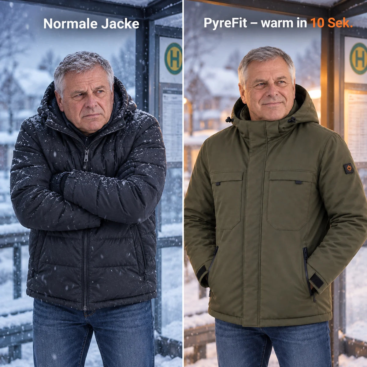 Vergleich: normale Winterjacke und Regaro mit Heizung