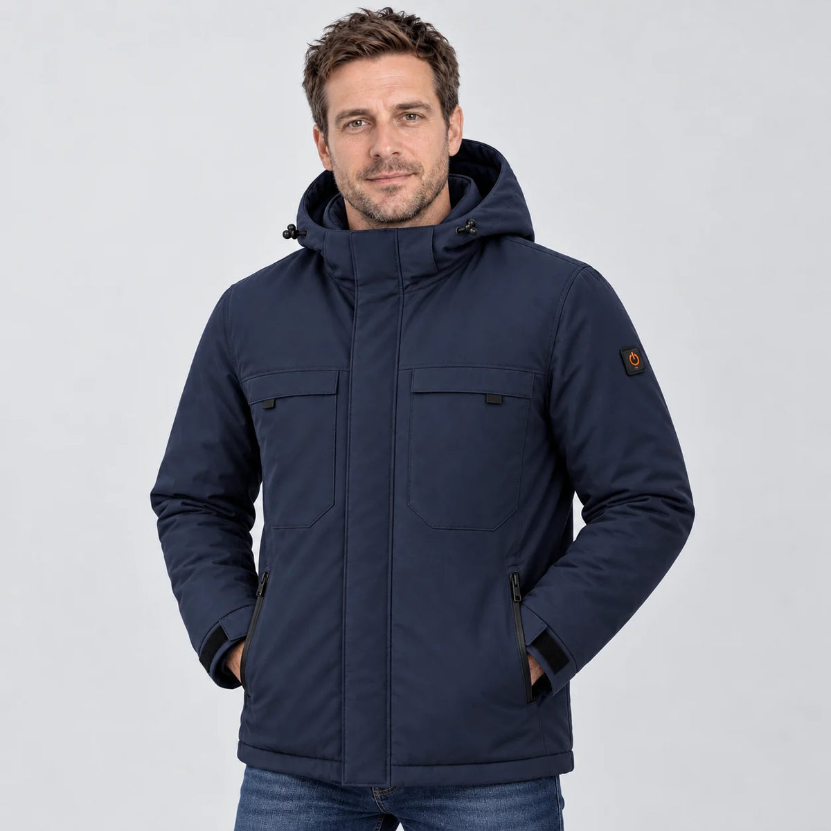 Beheizbarer Herrenparka PyreFit Regaro in Marineblau, Frontansicht