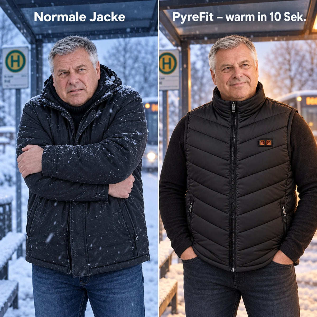 Vergleich: normale Winterjacke und Schattor mit Heizung