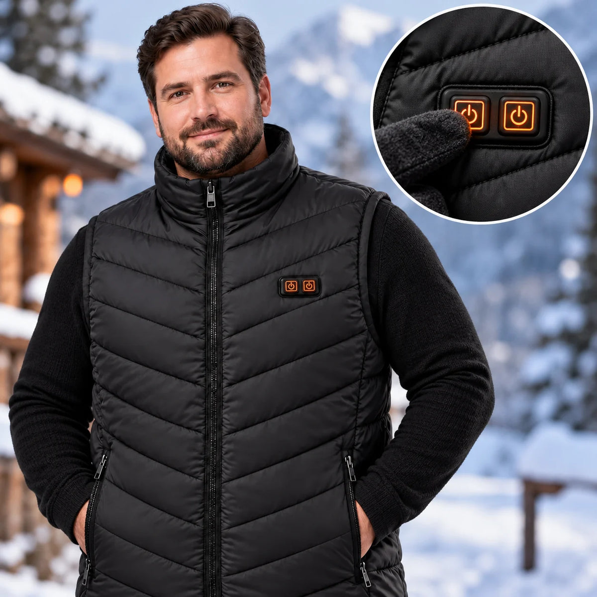 Beheizbare Unisex-Weste in großen Größen PyreFit Schattor, Bedienknopf im Detail