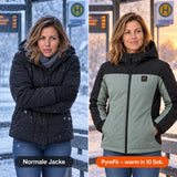 Vergleich: normale Winterjacke und Schiefer mit Heizung
