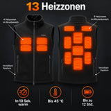 Beheizbare Unisex-Weste mit verstellbarer Weite PyreFit Tarnor: 13 Heizzonen an Brust (4 Zonen) und Rücken (9 Zonen)