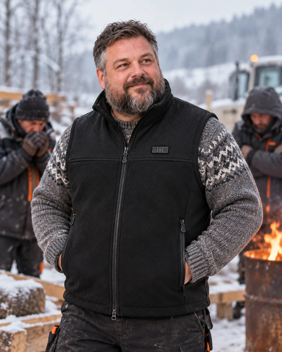 Beheizbare Unisex-Weste mit verstellbarer Weite PyreFit Tarnor im Winteralltag: Über dem Pullover