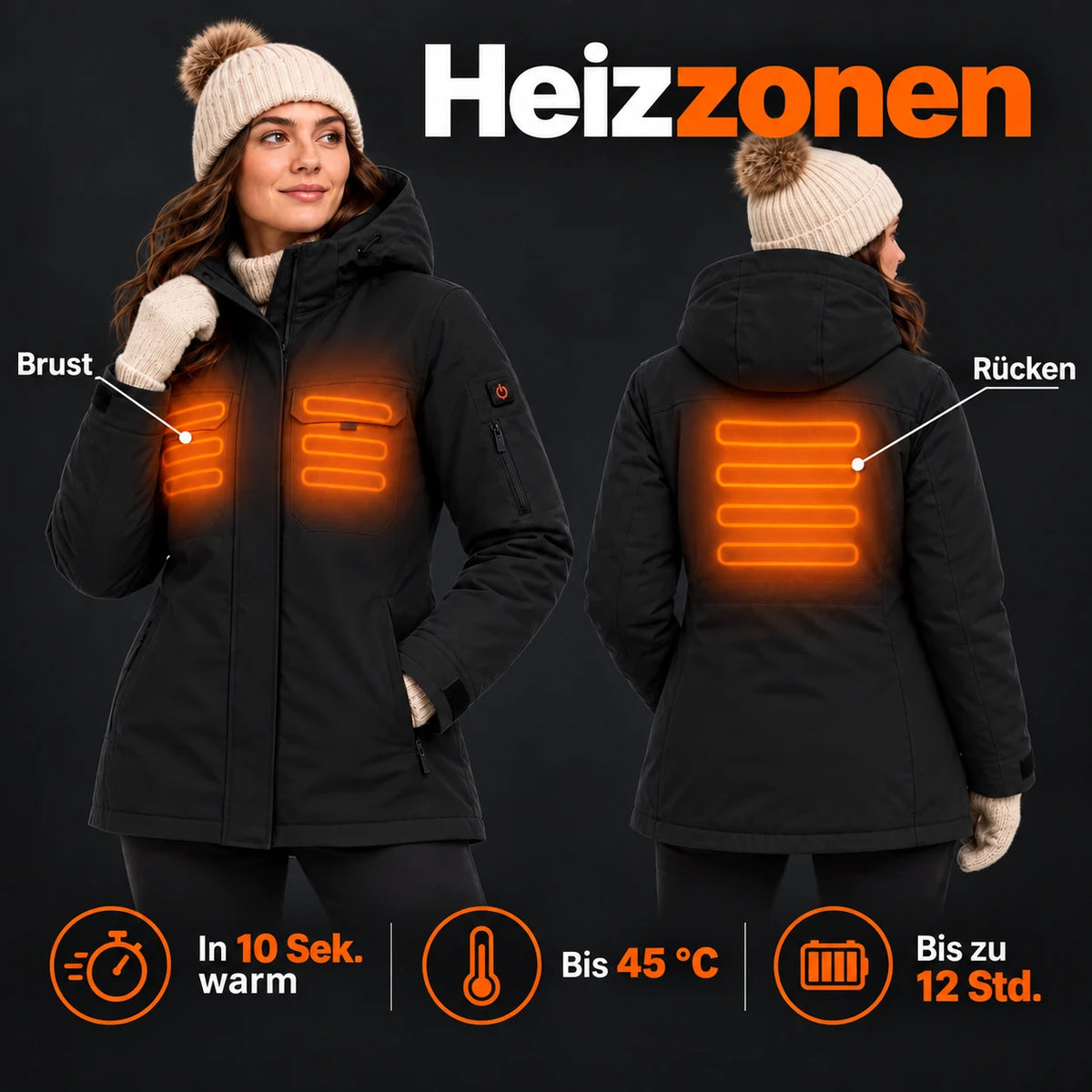 PyreFit Terrano in Schwarz – Heizbereiche