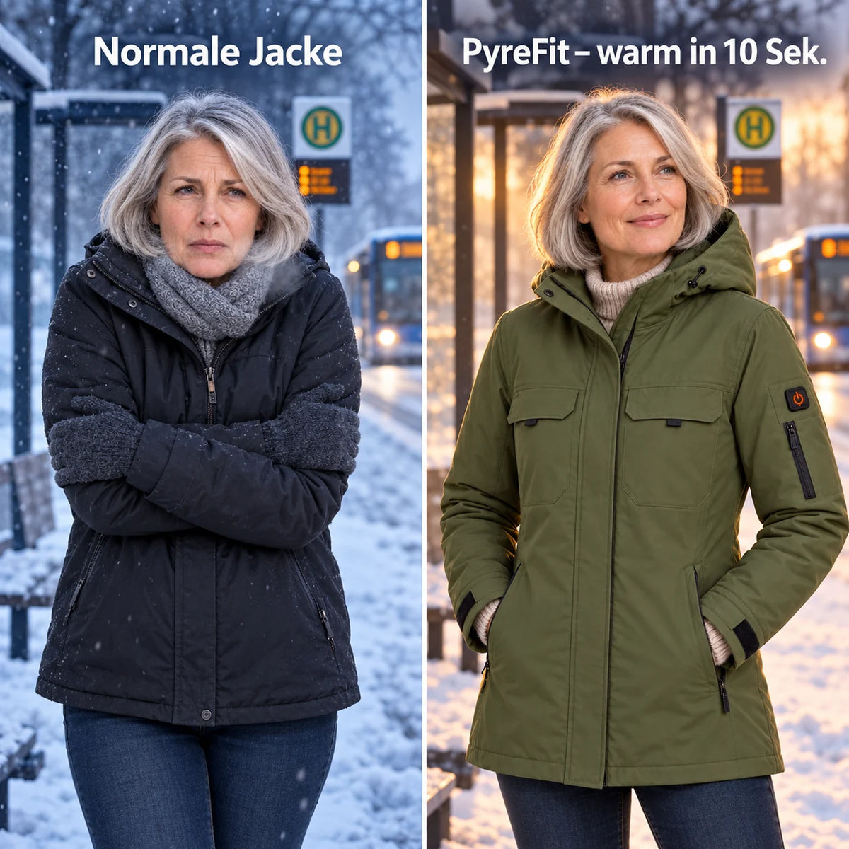 Vergleich: normale Winterjacke und Terrano mit Heizung