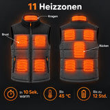 Beheizbare Unisex-Weste PyreFit Trailon: 11 Heizzonen an Brust, Rücken und Kragen