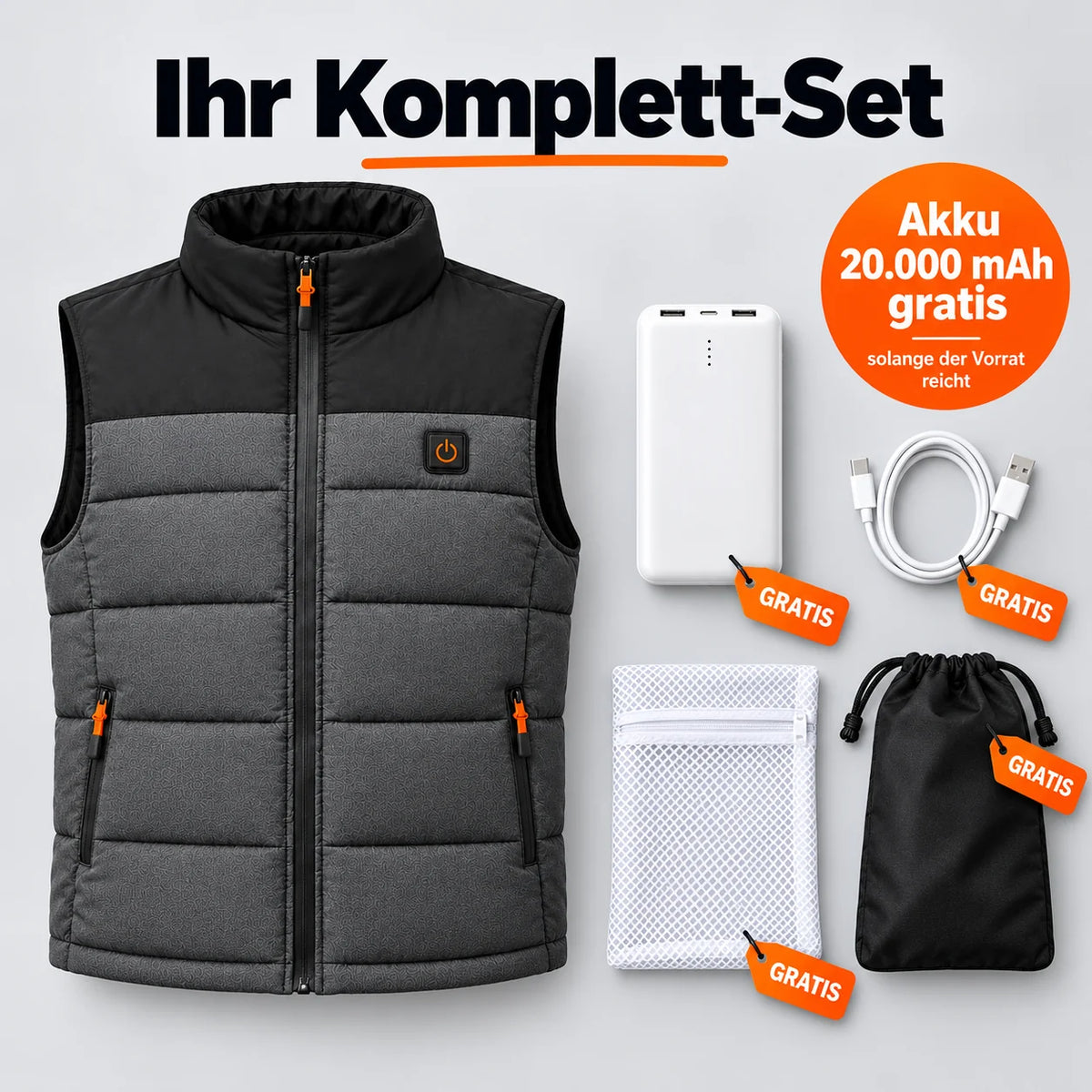 Komplett-Set: Trailon, 20.000-mAh-Akku, Ladekabel, Wäschenetz und Tasche