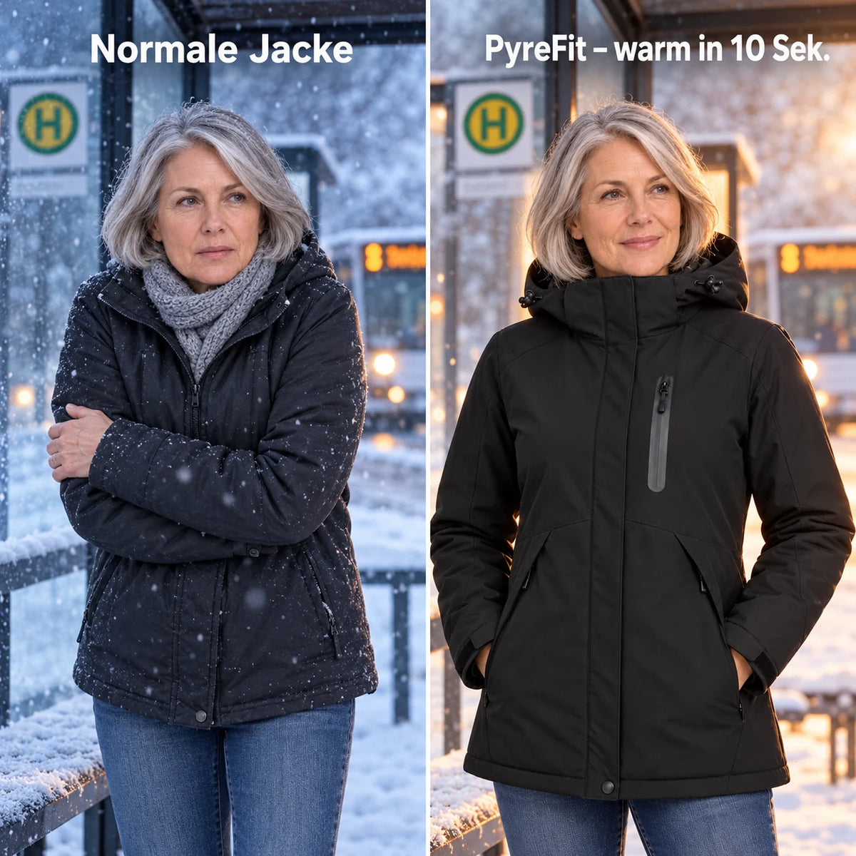 Vergleich: normale Winterjacke und Traverso mit Heizung