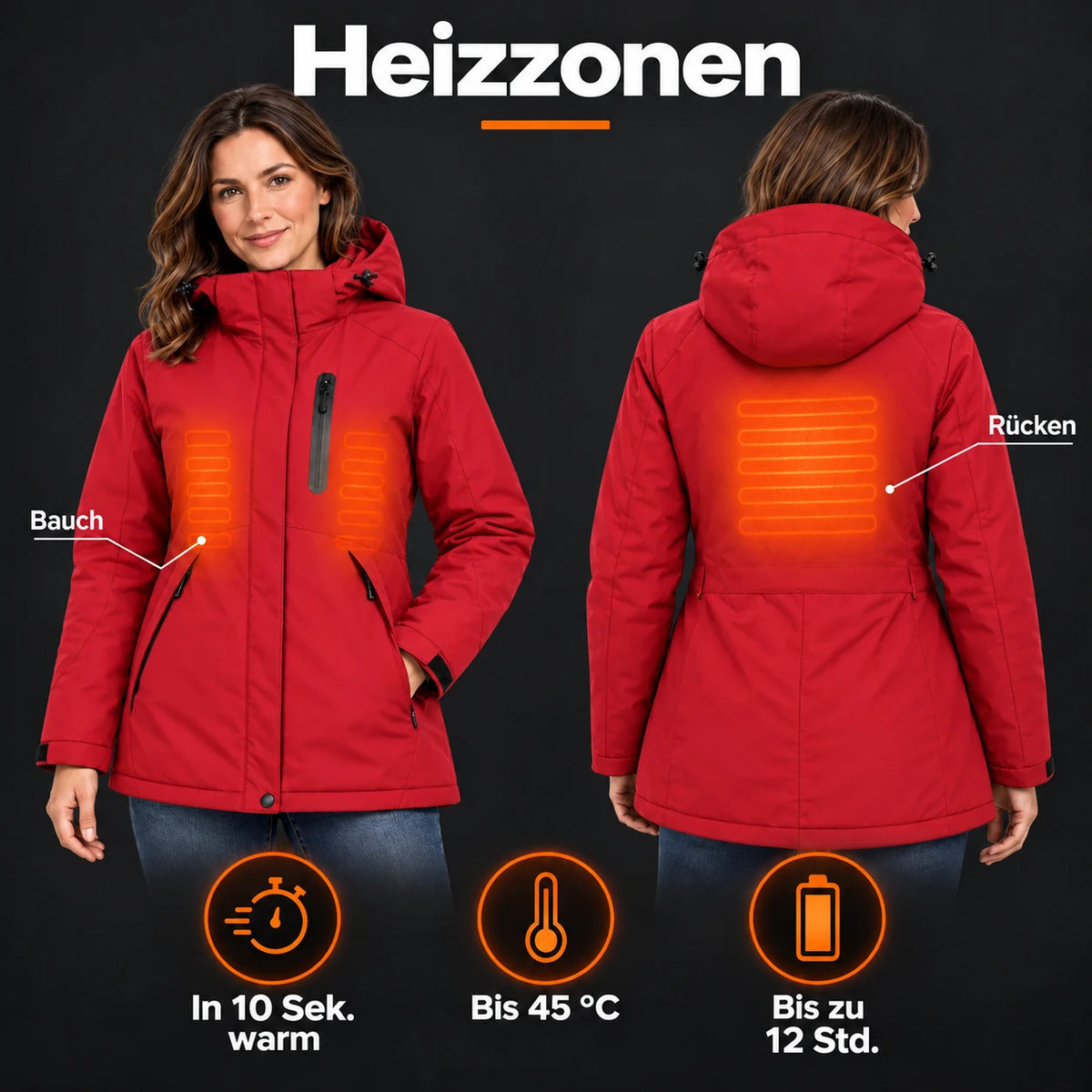PyreFit Traverso in Rot – Heizbereiche
