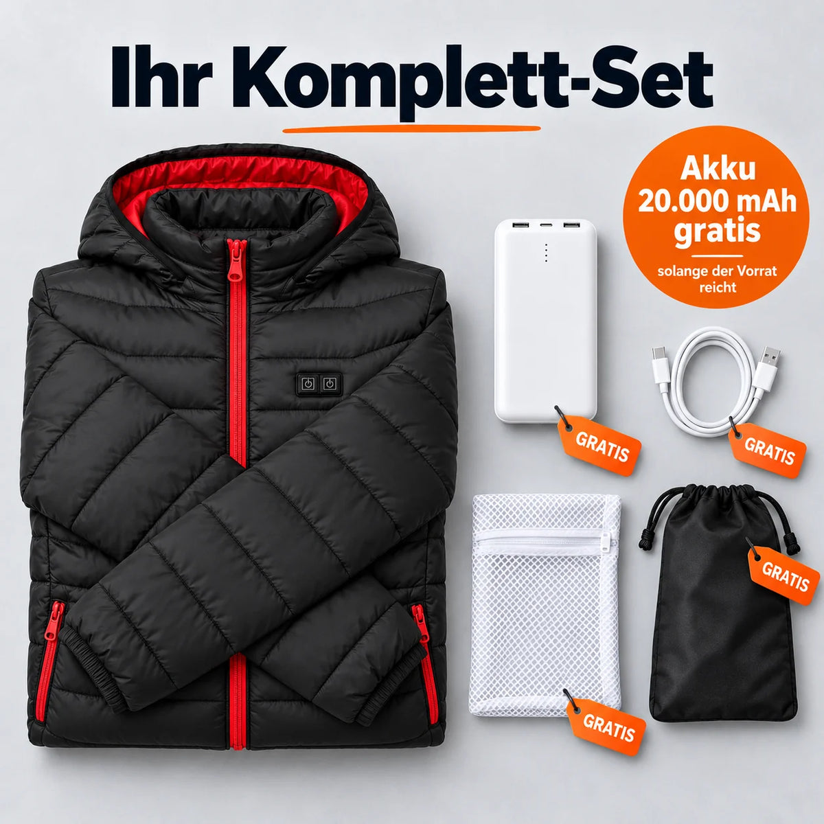 Komplett-Set: Travina, 20.000-mAh-Akku, Ladekabel, Wäschenetz und Tasche