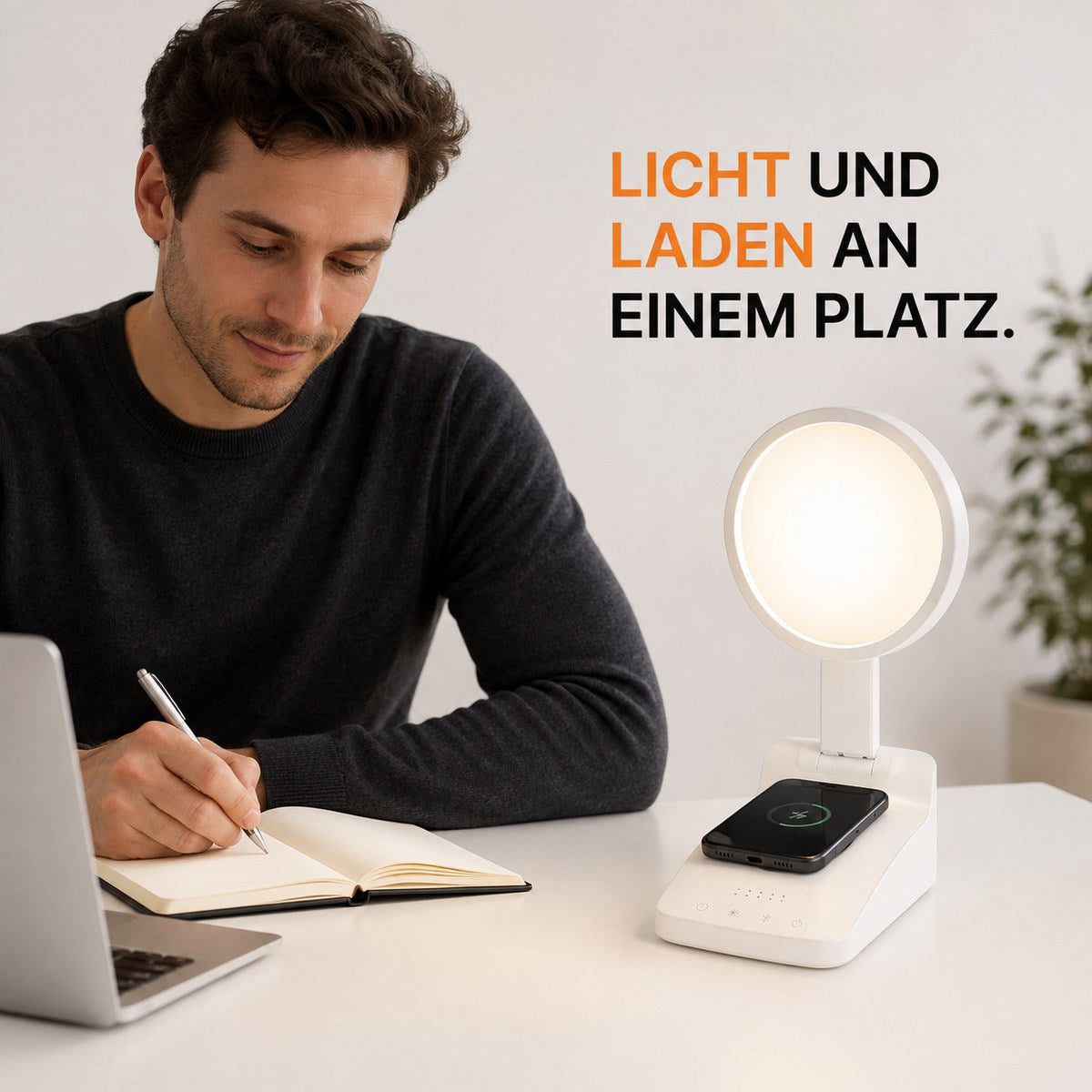Tageslichtlampe mit Qi-Ladefläche – Detail 1