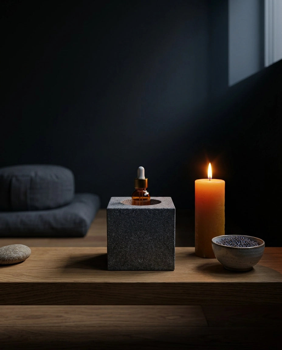 Aufbewahrung für ätherische Öle aus Granit – skulpturaler Halter für Sauna und Spa – Produktbild 9