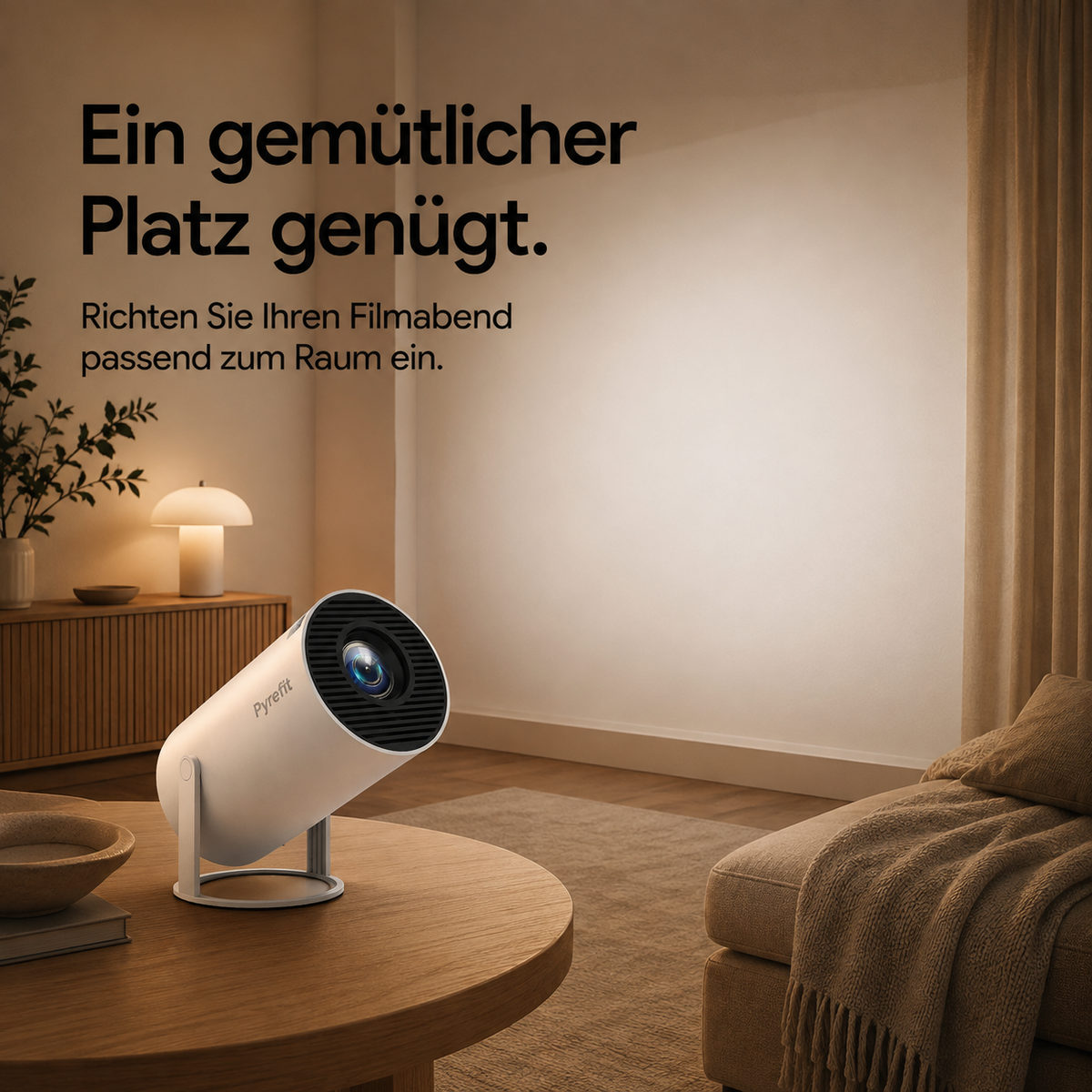 Pyrefit Mini-Beamer – Ein gemütlicher Platz genügt. Richten Sie Ihren Filmabend passend zum Raum ein.