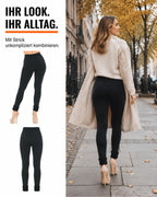 Schwarze Fleece-Leggings mit Revers – IHR LOOK. IHR ALLTAG.
