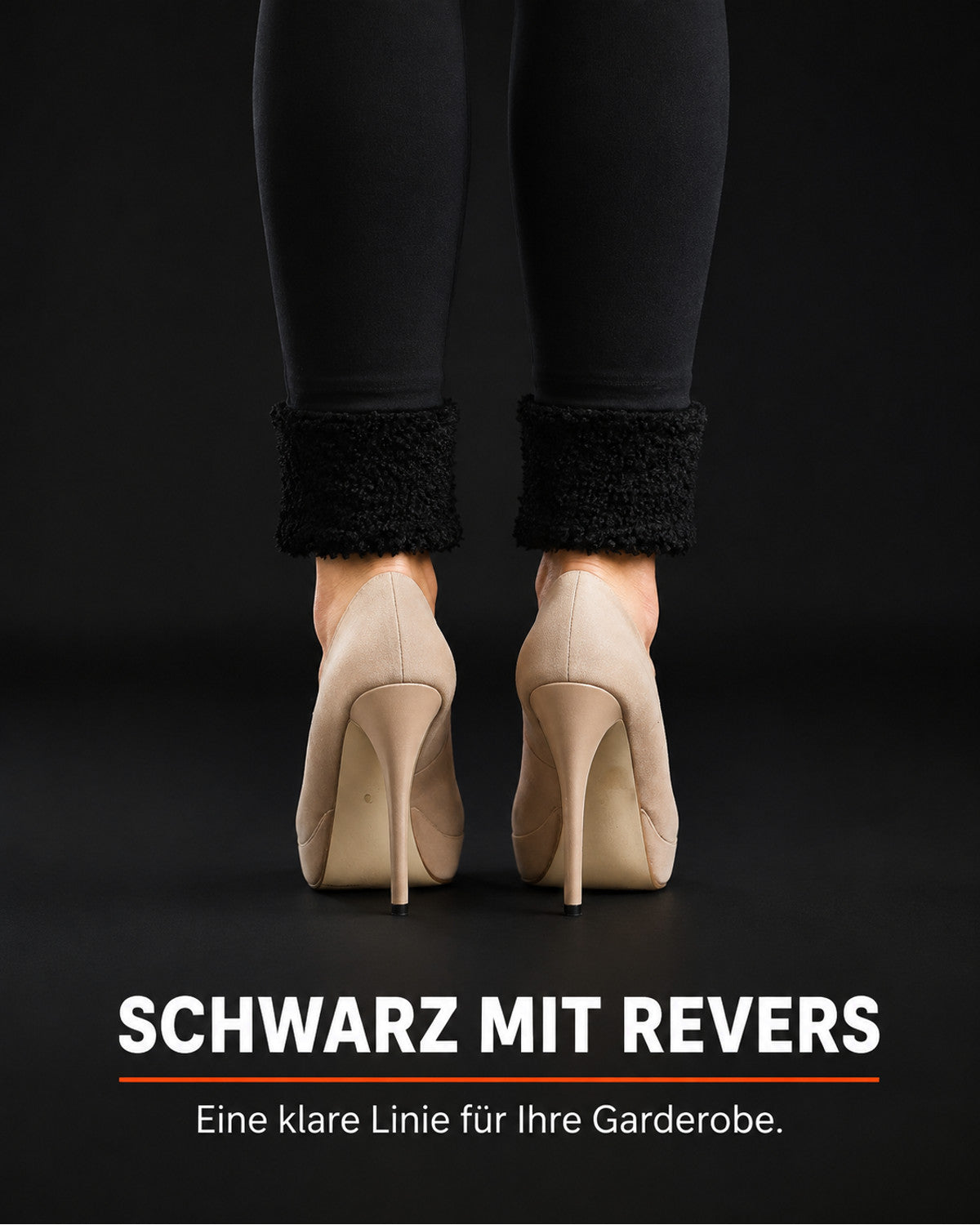 Schwarze Fleece-Leggings mit Revers – SCHWARZ MIT REVERS