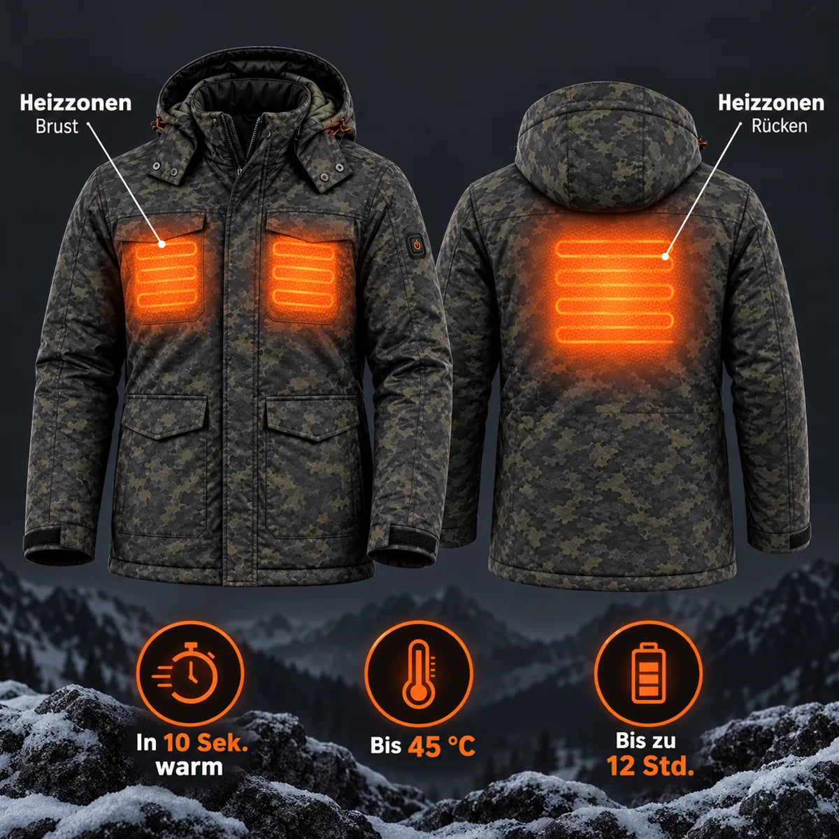 PyreFit Alpino – Beheizbare Herrenjacke in Camouflage
