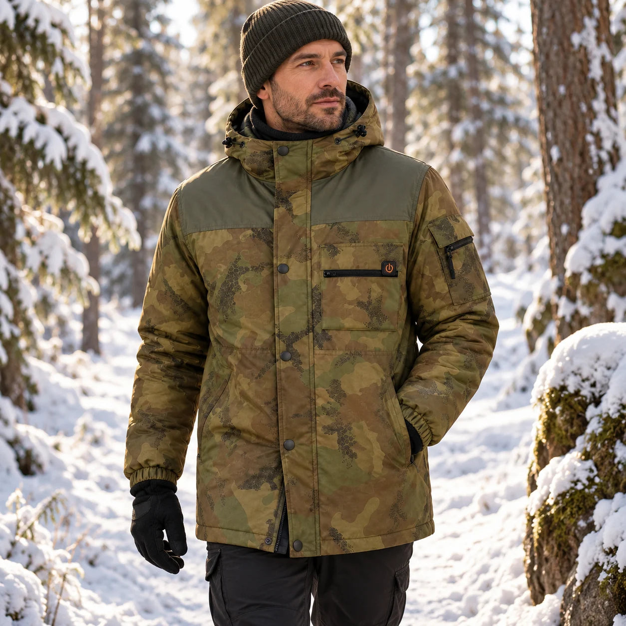PyreFit Mistro – Beheizbarer Herrenmantel in Camouflage