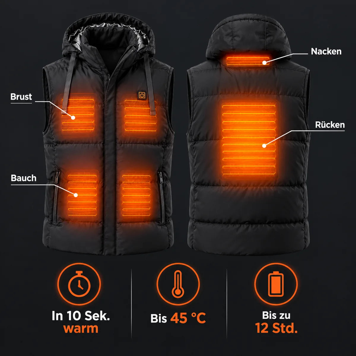 PyreFit Horizonor – Beheizbare Unisex-Weste mit Kapuze