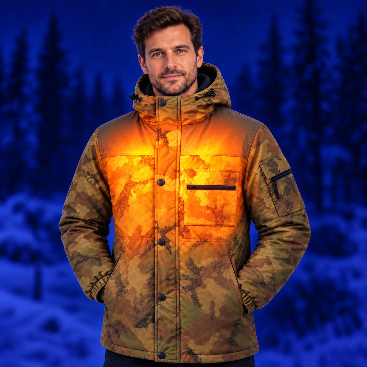 PyreFit Mistro – Beheizbarer Herrenmantel in Camouflage