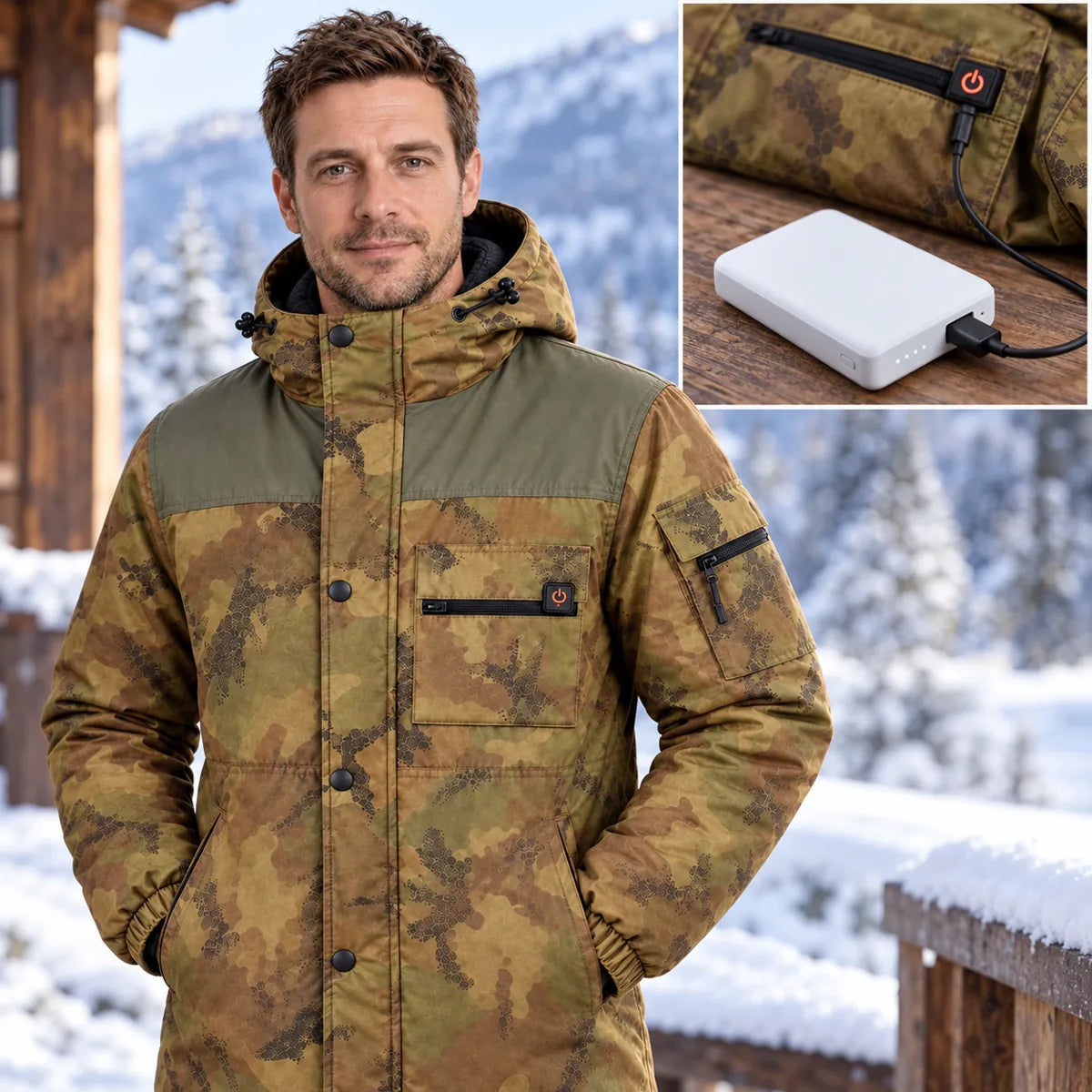 PyreFit Mistro – Beheizbarer Herrenmantel in Camouflage