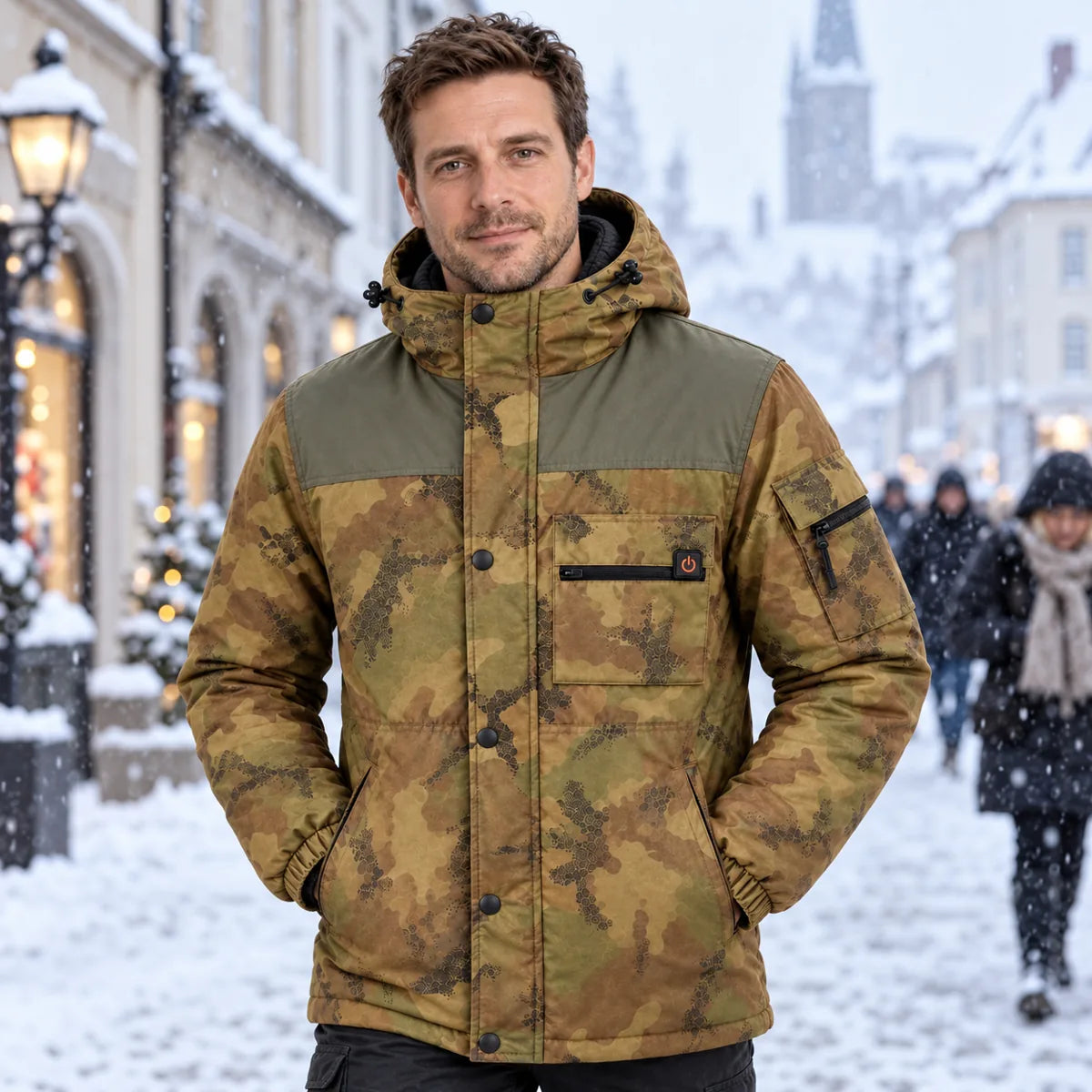 PyreFit Mistro – Beheizbarer Herrenmantel in Camouflage