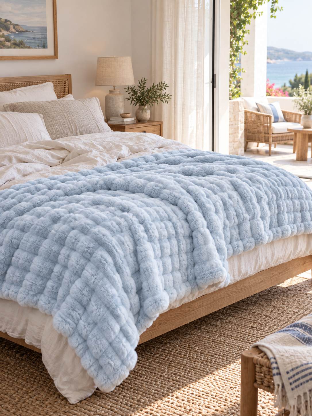 Plaid Nuage Bleu ciel — posé dans un décor de vie